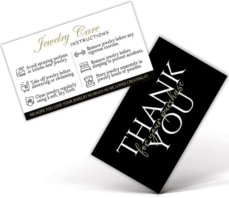 UGBFHT 200 Pack Jewelry Care Instructions Cards Jewelry Guide Card 3.5 x 2.1 Inch Jewelry Cleaning Care Cards White with Black Design Business Card for Jewelry Customer Directions Business Supplies Packing - Image 1